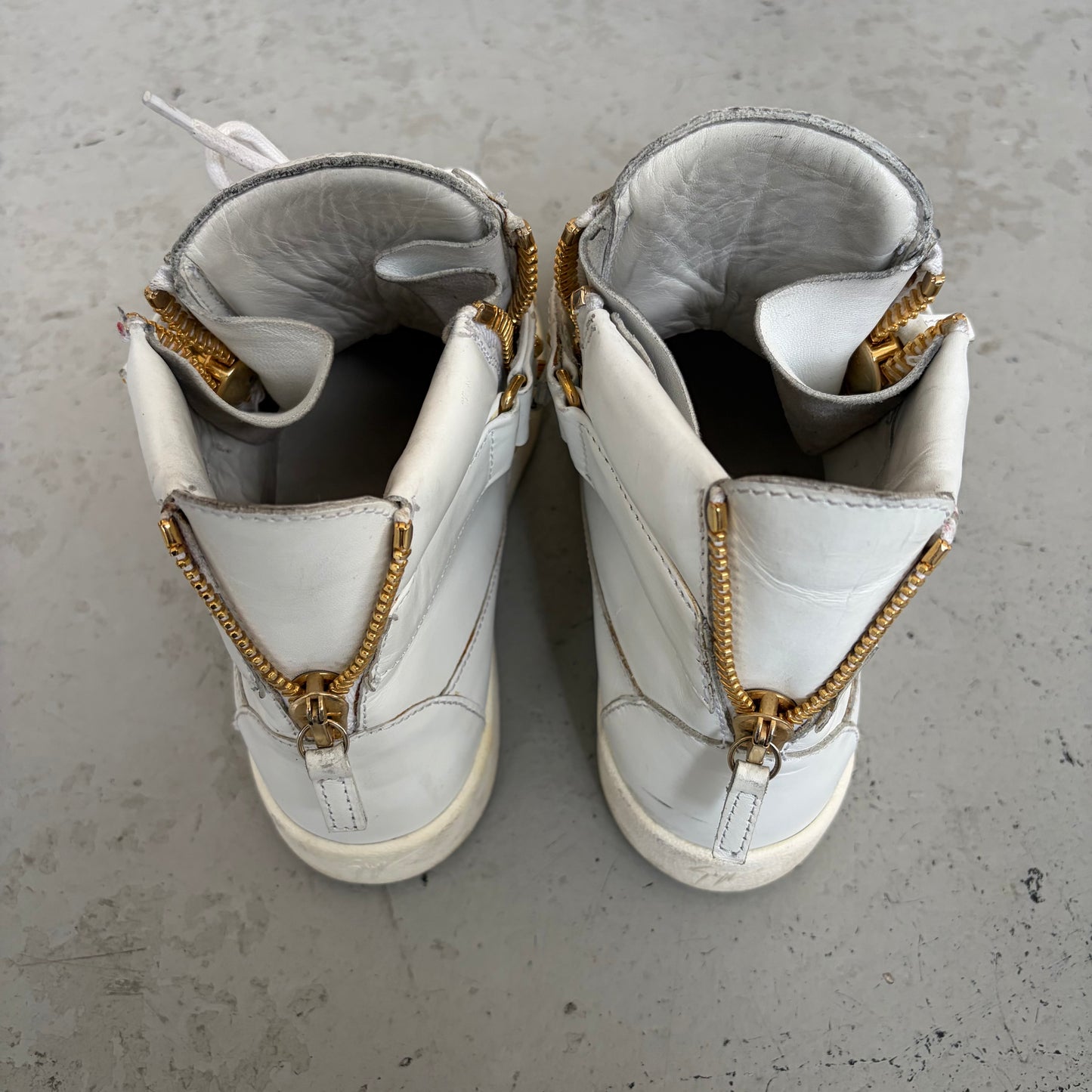 Giuseppe White and Gold Studded High Top Sneakers (42)