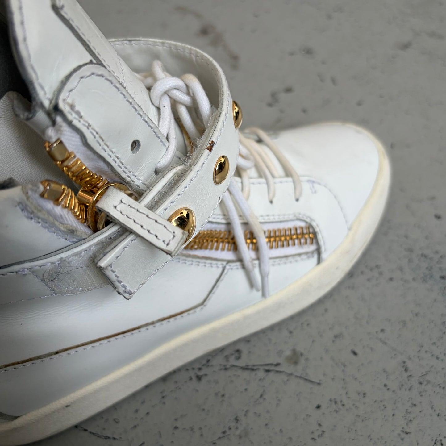 Giuseppe White and Gold Studded High Top Sneakers (42)