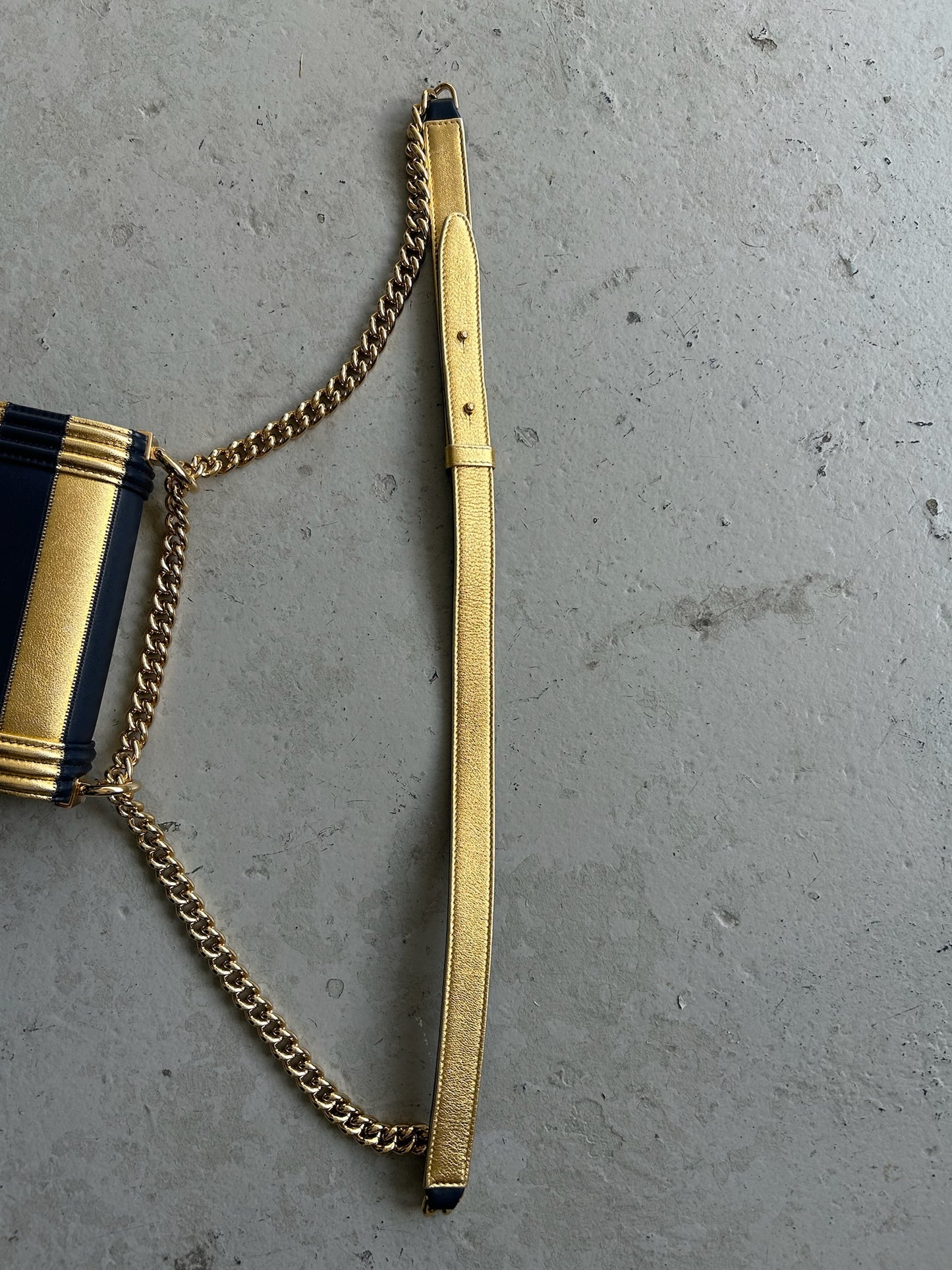 Chanel Metallic Lambskin Striped North South Boy Flap Cross Body Bag (OS)