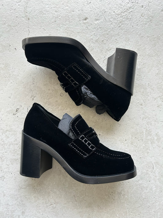 Chanel Velvet Chunky Heal Loafers (36)