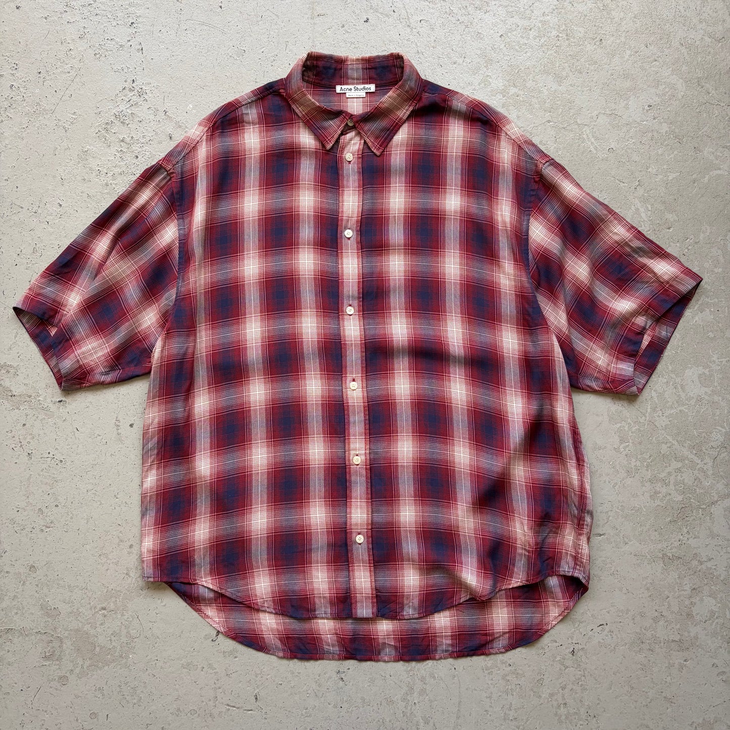 Acne Studios Red Plaid Short Sleeve Button Up (M)