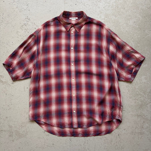 Acne Studios Red Plaid Short Sleeve Button Up (M)