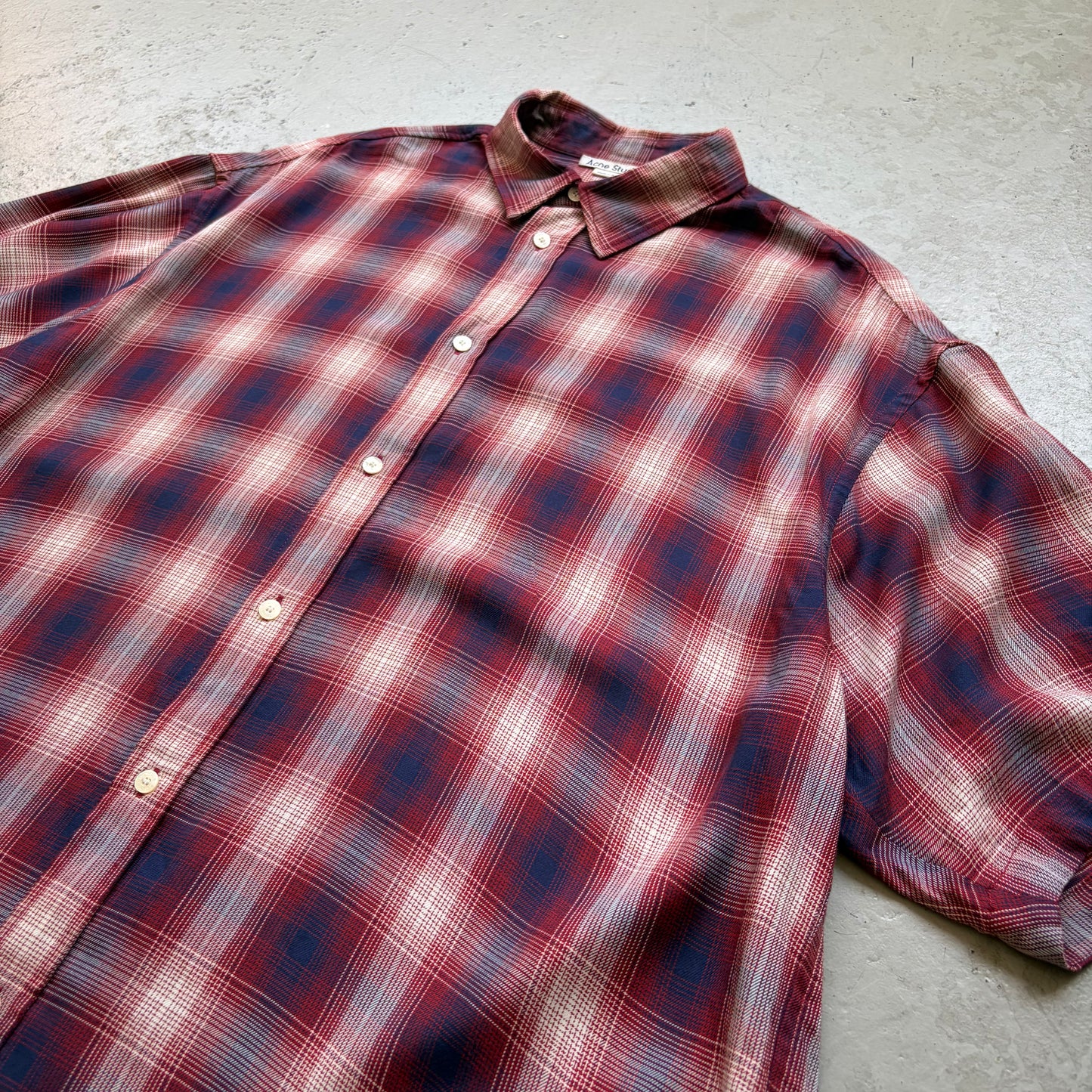 Acne Studios Red Plaid Short Sleeve Button Up (M)
