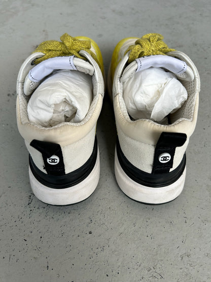 Chanel Suede Calfskin Ivory Light Grey & Yellow Runners (36.5)