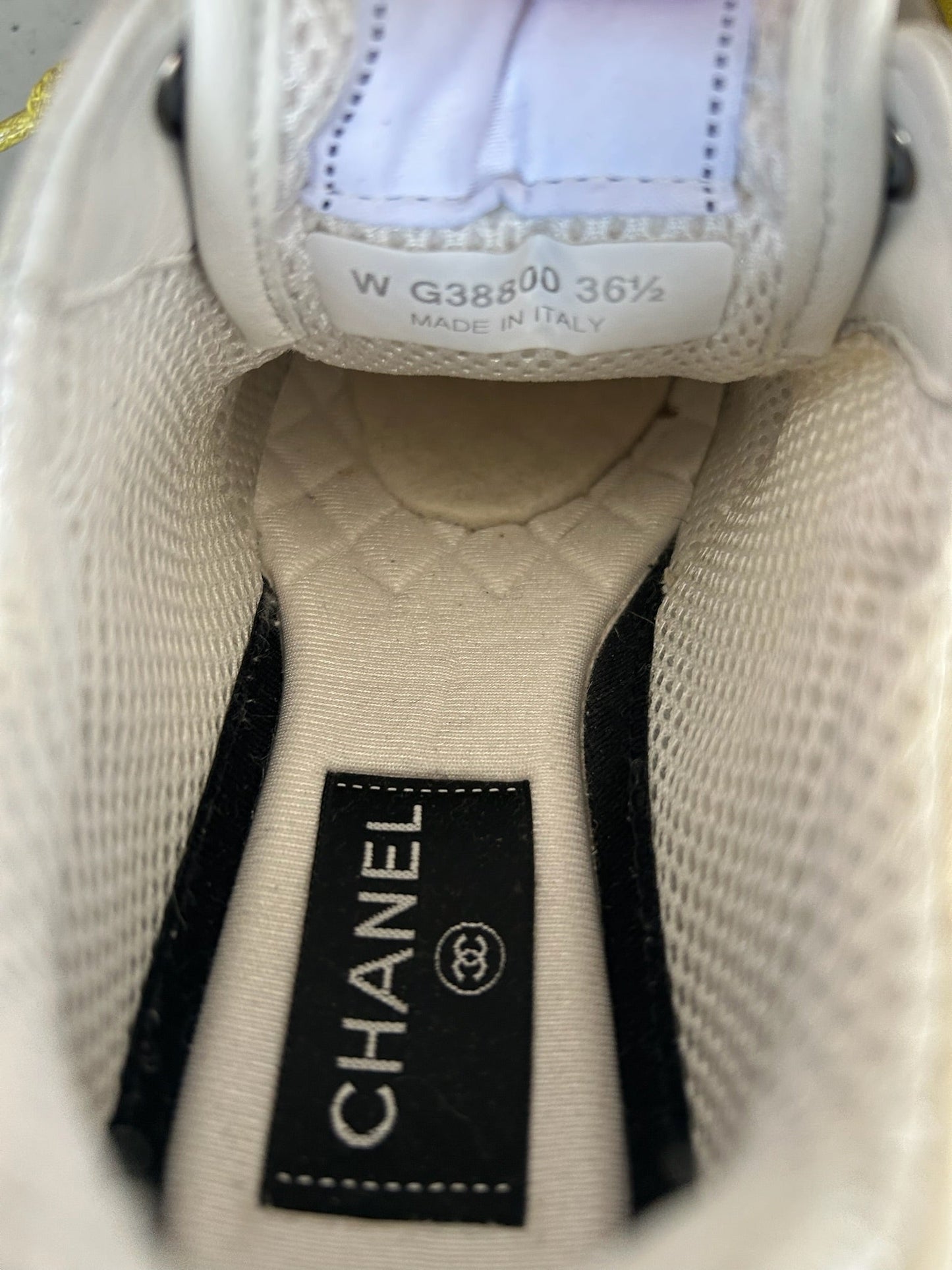 Chanel Suede Calfskin Ivory Light Grey & Yellow Runners (36.5)