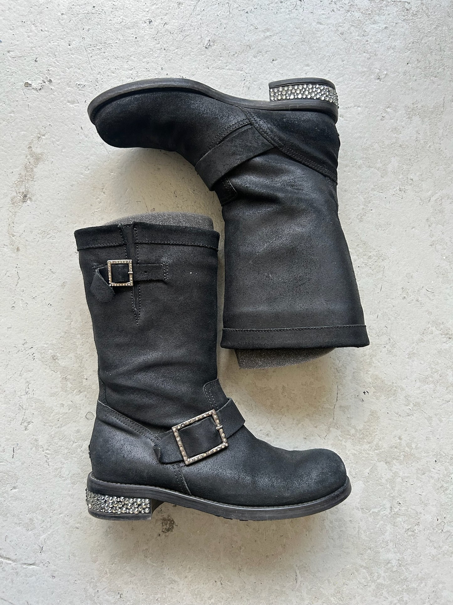 Jimmy Choo Rugged Suede Crystal Boots (35.5)
