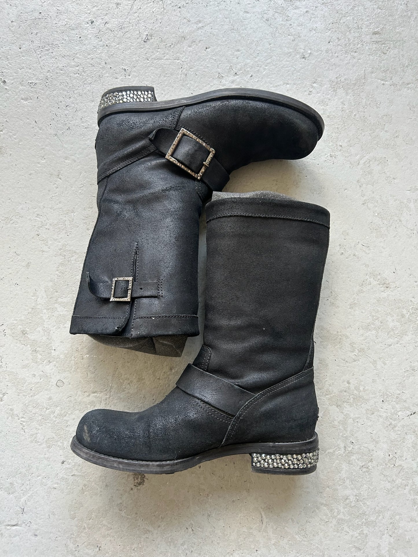 Jimmy Choo Rugged Suede Crystal Boots (35.5)