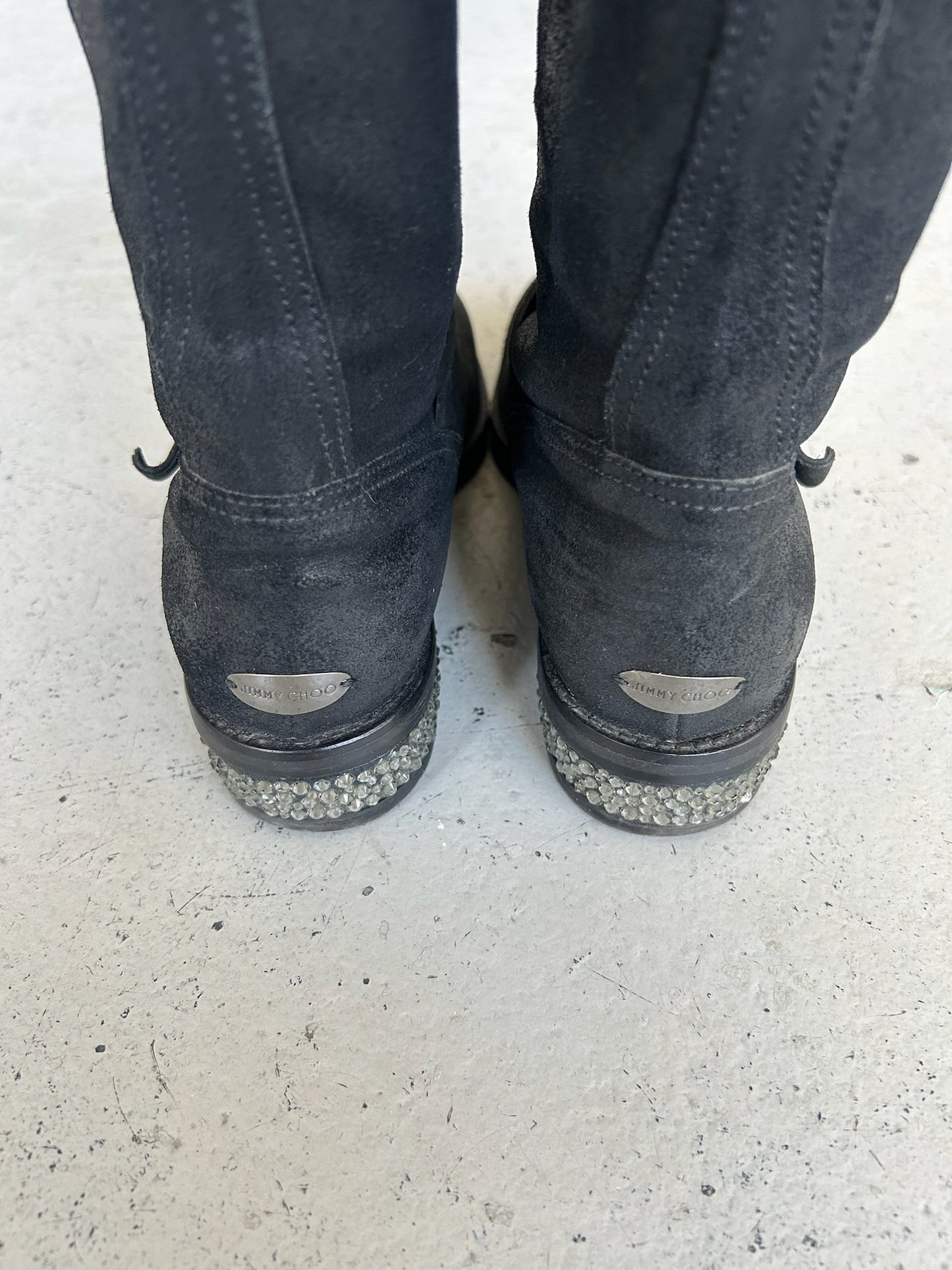 Jimmy Choo Rugged Suede Crystal Boots (35.5)