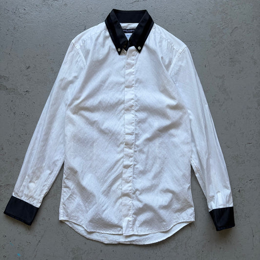 Dolce & Gabbana Black Velour Colar Button Up (15.5/39)