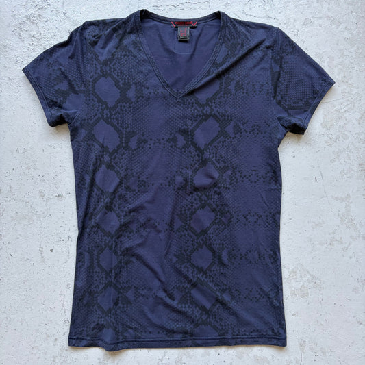 Roberto Cavalli Navy Snakeskin Print Short Sleeve Shirt (S)