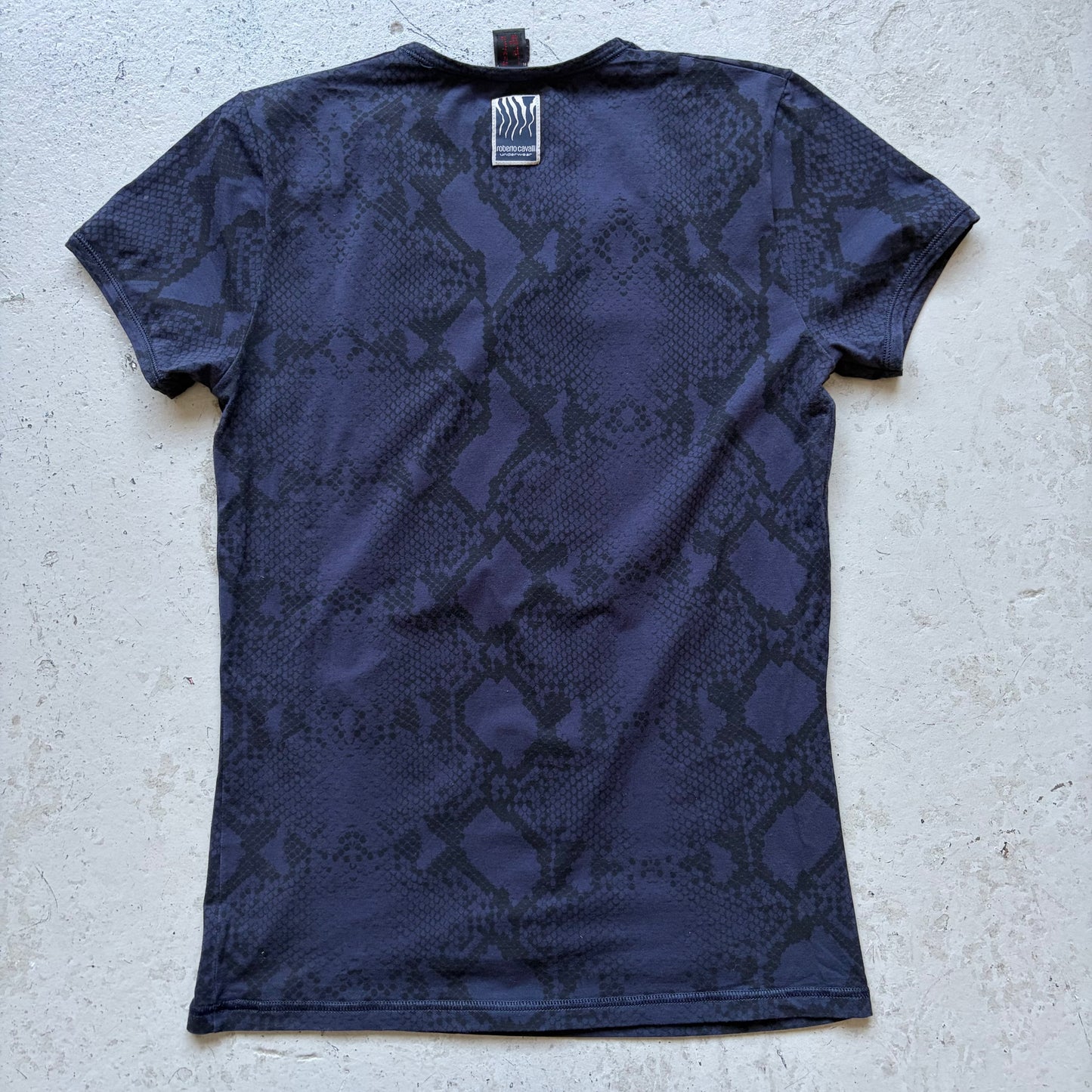 Roberto Cavalli Navy Snakeskin Print Short Sleeve Shirt (S)