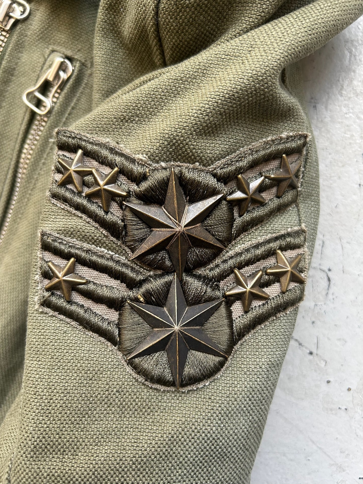 Balmain by Christophe Decarnin Studded Patch Military Biker Jacket (42)