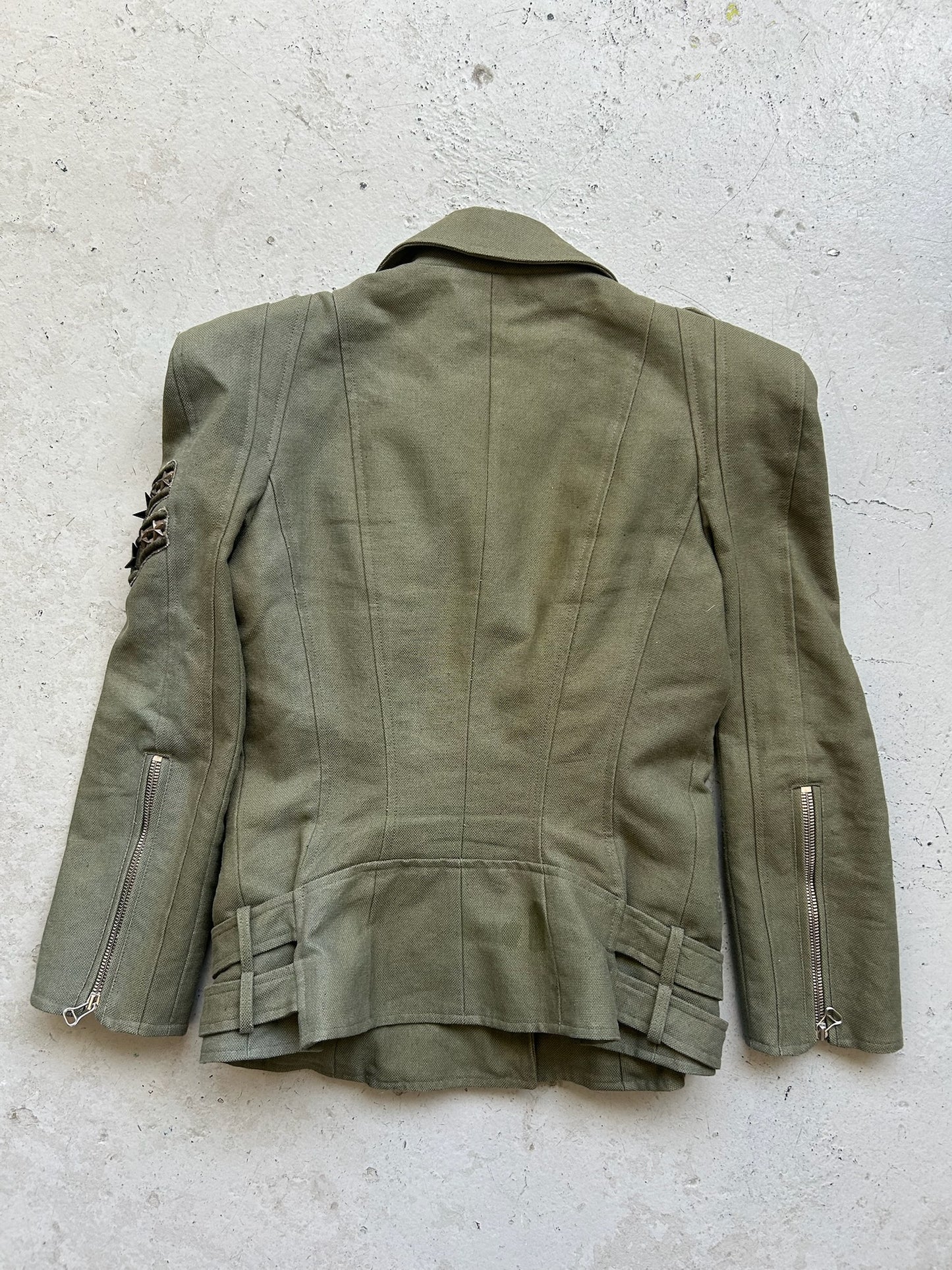 Balmain by Christophe Decarnin Studded Patch Military Biker Jacket (42)