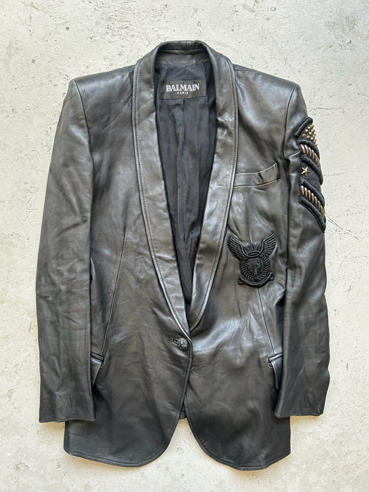 Balmain by Christophe Decarnin SS10 Military Patch Leather Blazer (36)