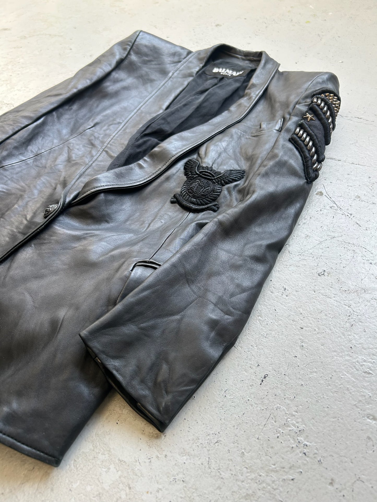Balmain by Christophe Decarnin SS10 Military Patch Leather Blazer (36)