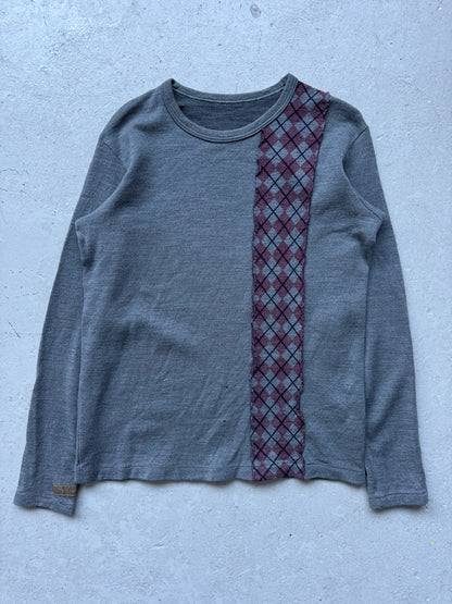 Y's for Men by Yohji Yamamoto Grey Plaid Patchwork Long Sleeve (M)