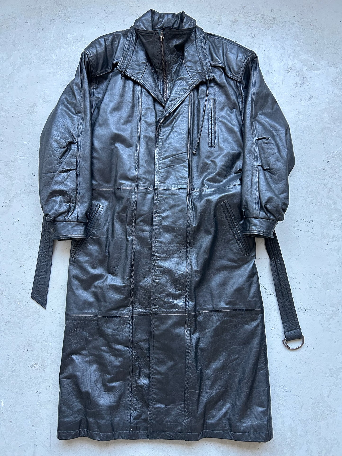 Vintage Black Leather Trench Coat (S)