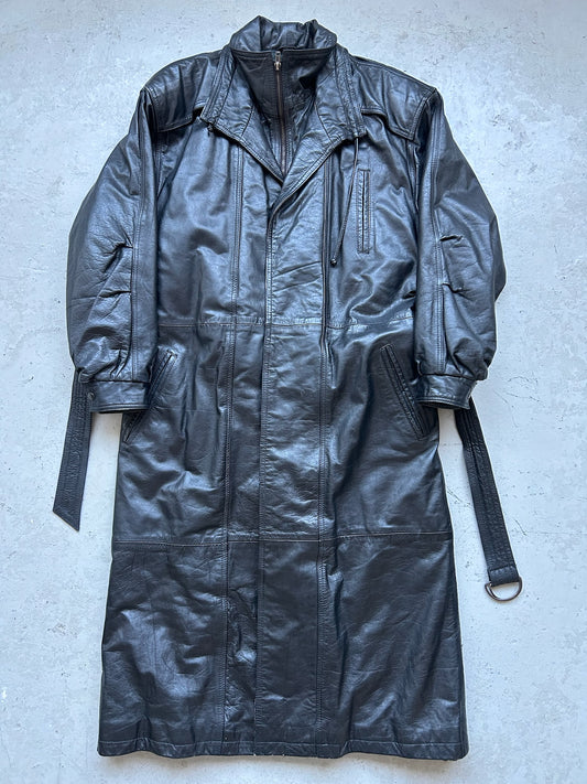 Vintage Black Leather Trench Coat (S)