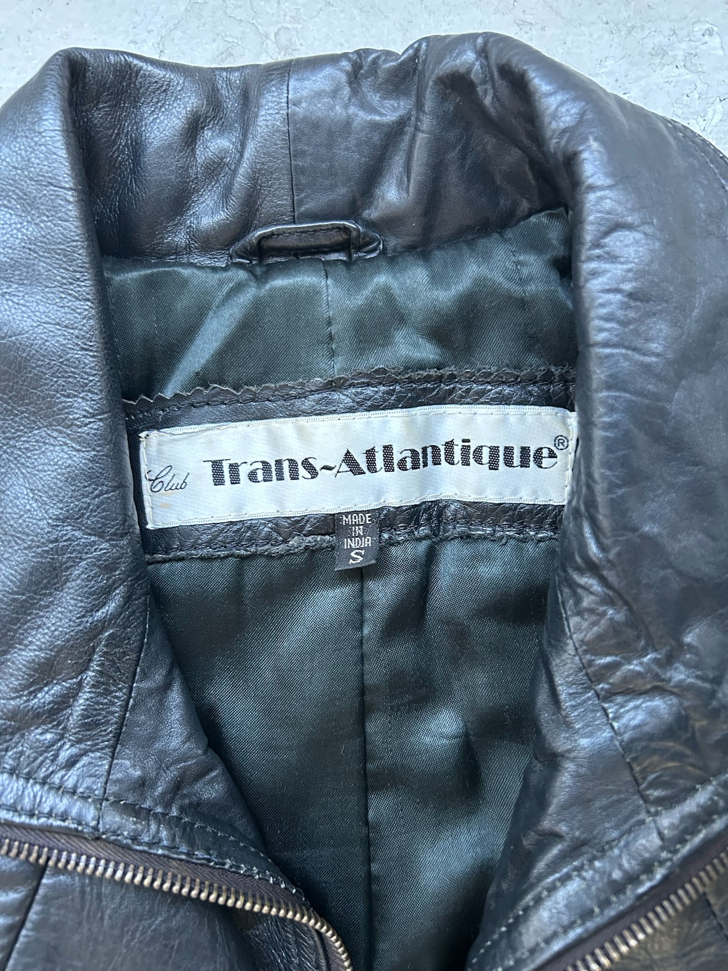 Vintage Black Leather Trench Coat (S)