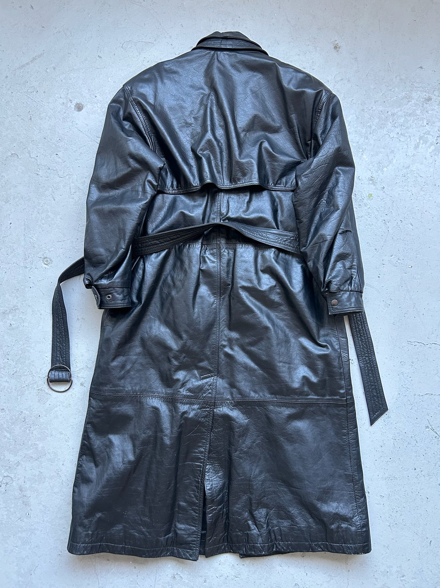 Vintage Black Leather Trench Coat (S)