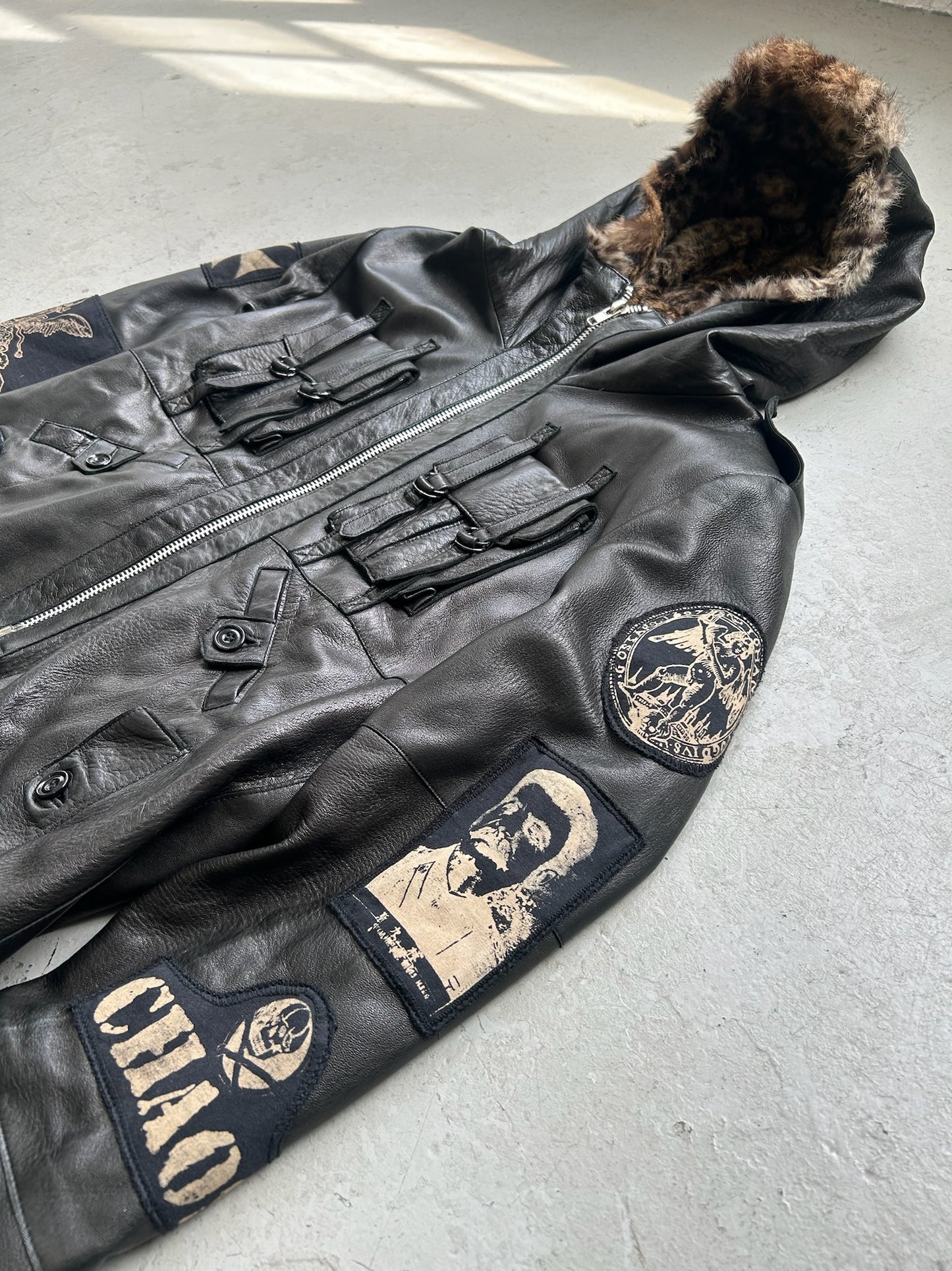 Diamond Dogs Fur Lined Hooded Leather Jacket (L)
