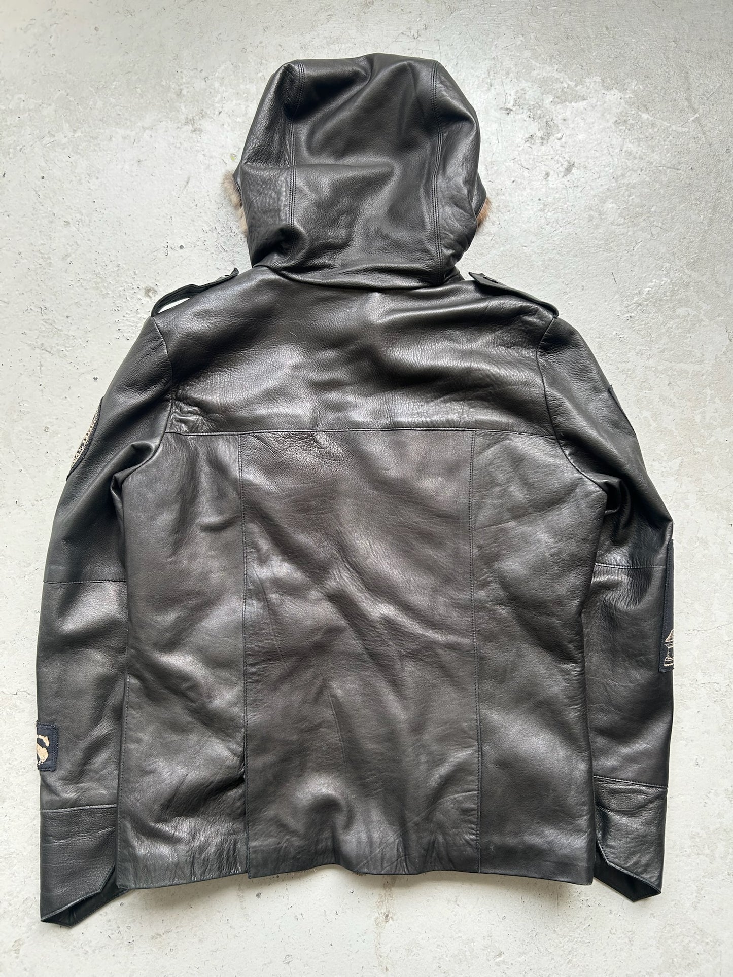 Diamond Dogs Fur Lined Hooded Leather Jacket (L)