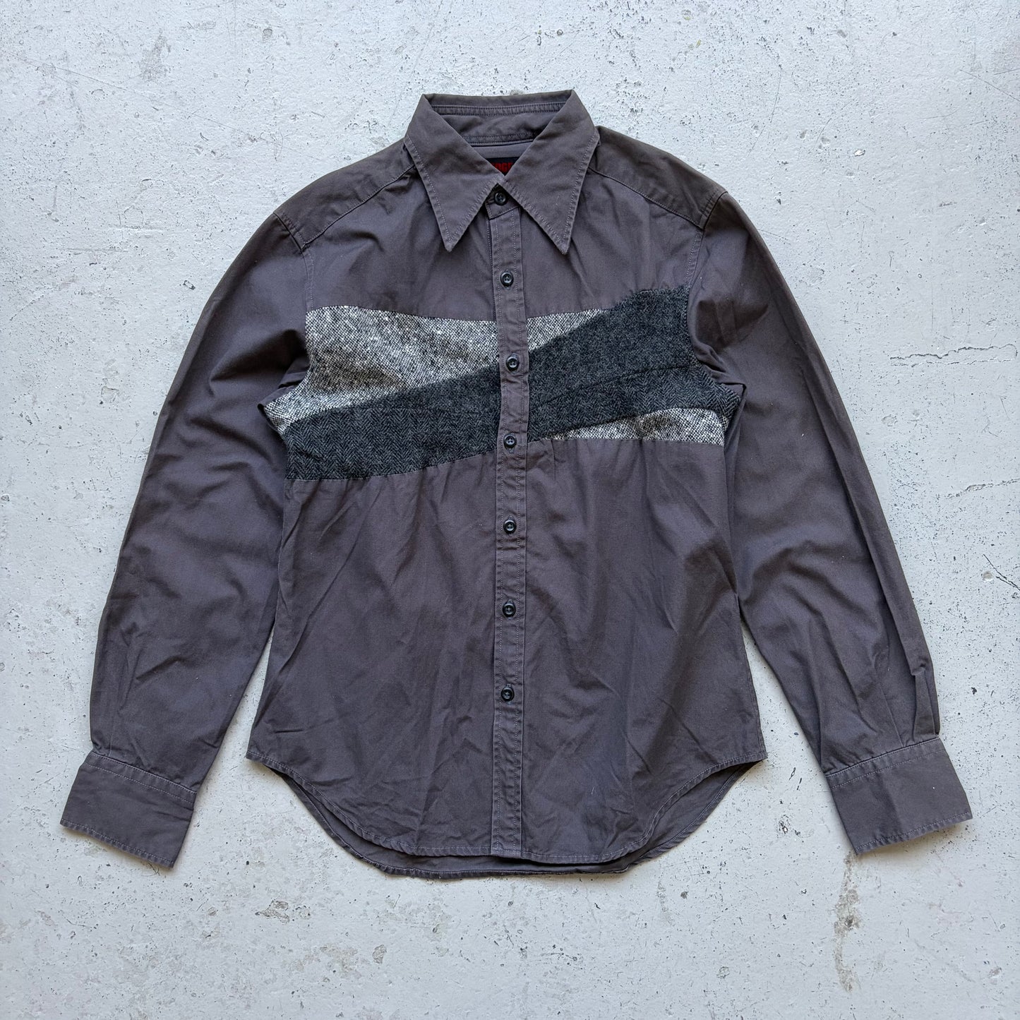 Edge Rupert Grey Wool Paneled Button Up Shirt (S)