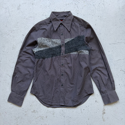 Edge Rupert Grey Wool Paneled Button Up Shirt (S)