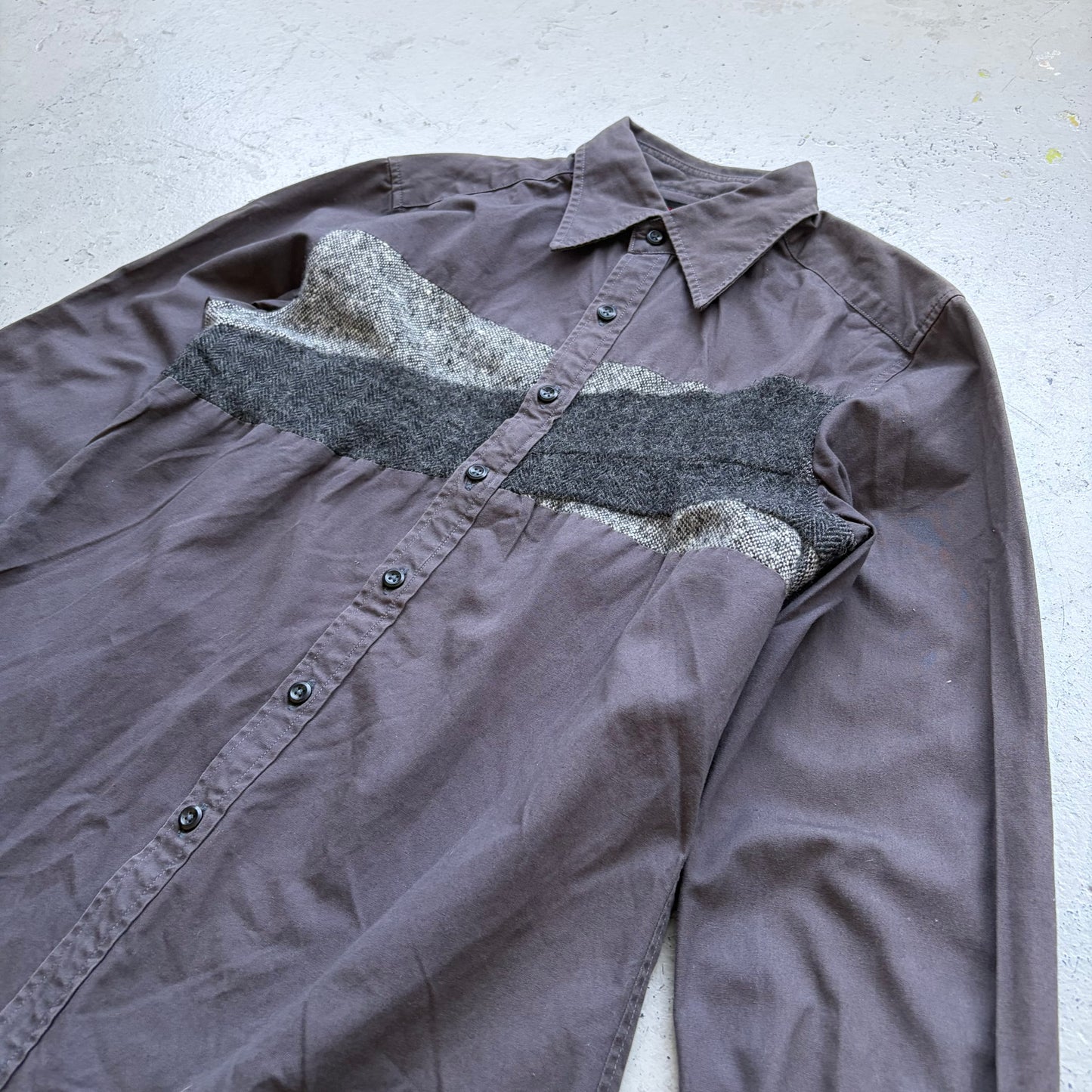 Edge Rupert Grey Wool Paneled Button Up Shirt (S)