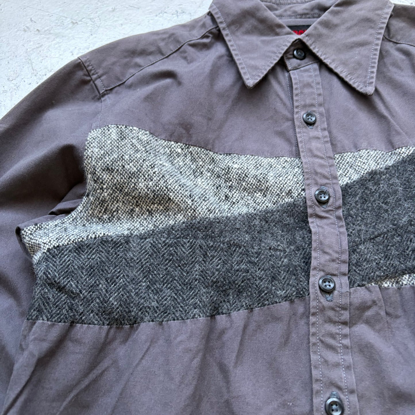 Edge Rupert Grey Wool Paneled Button Up Shirt (S)