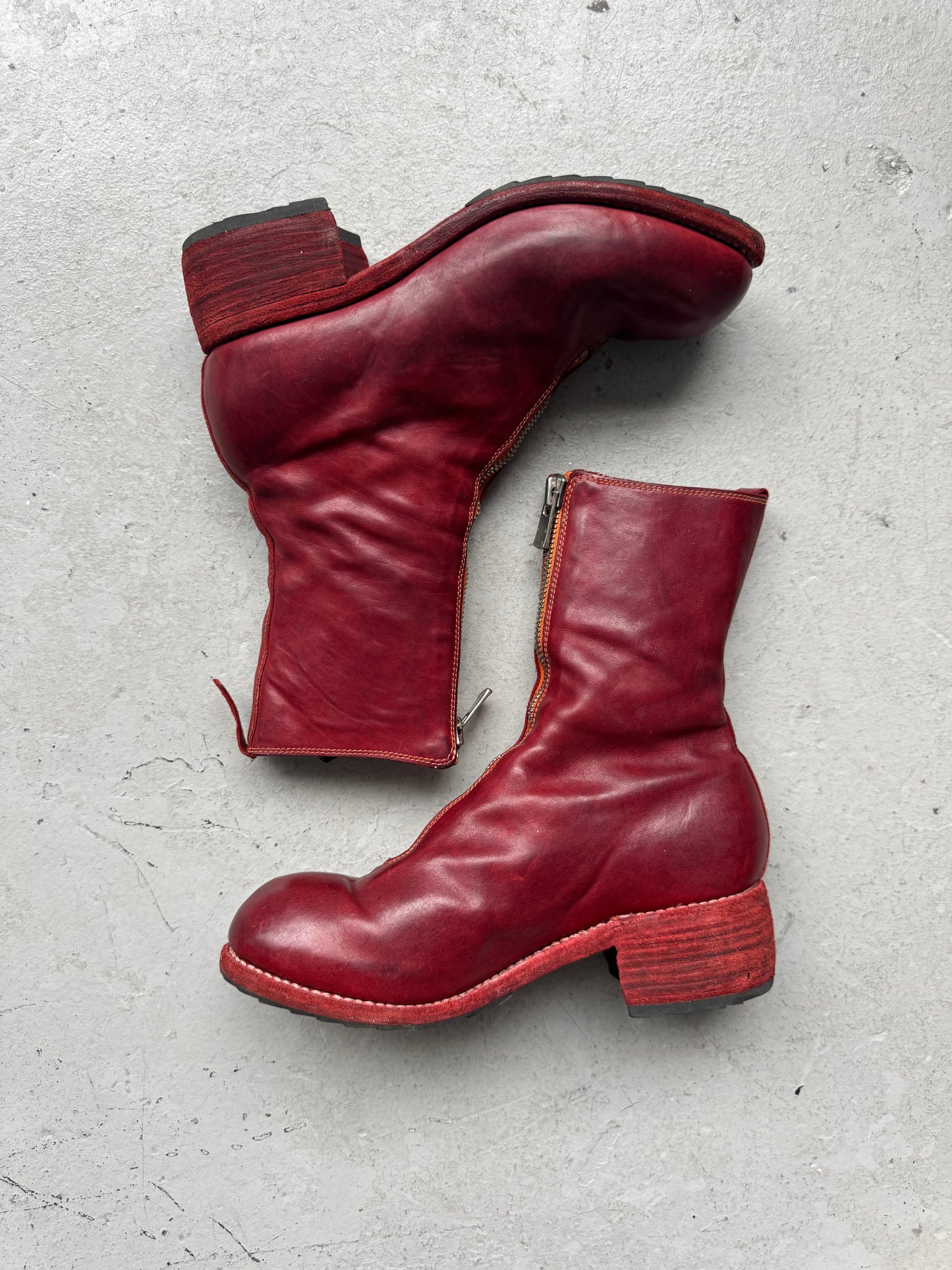 Guidi PL2 Front Zip Red Soft Horsre Leather Boots (38)