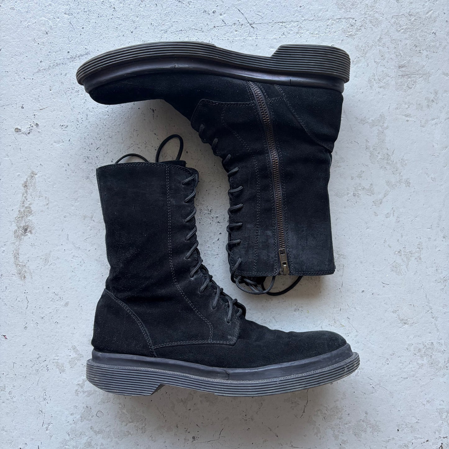 Ann Demeulemeester Scamosciato Black Suede Combat Boots (41)