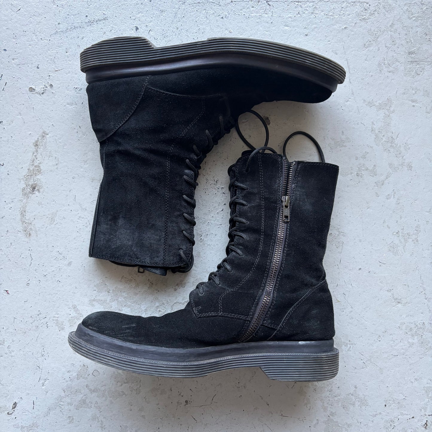 Ann Demeulemeester Scamosciato Black Suede Combat Boots (41)