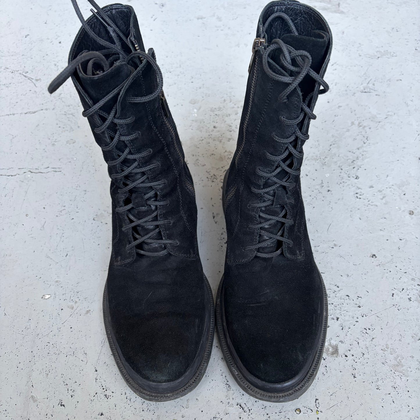 Ann Demeulemeester Scamosciato Black Suede Combat Boots (41)