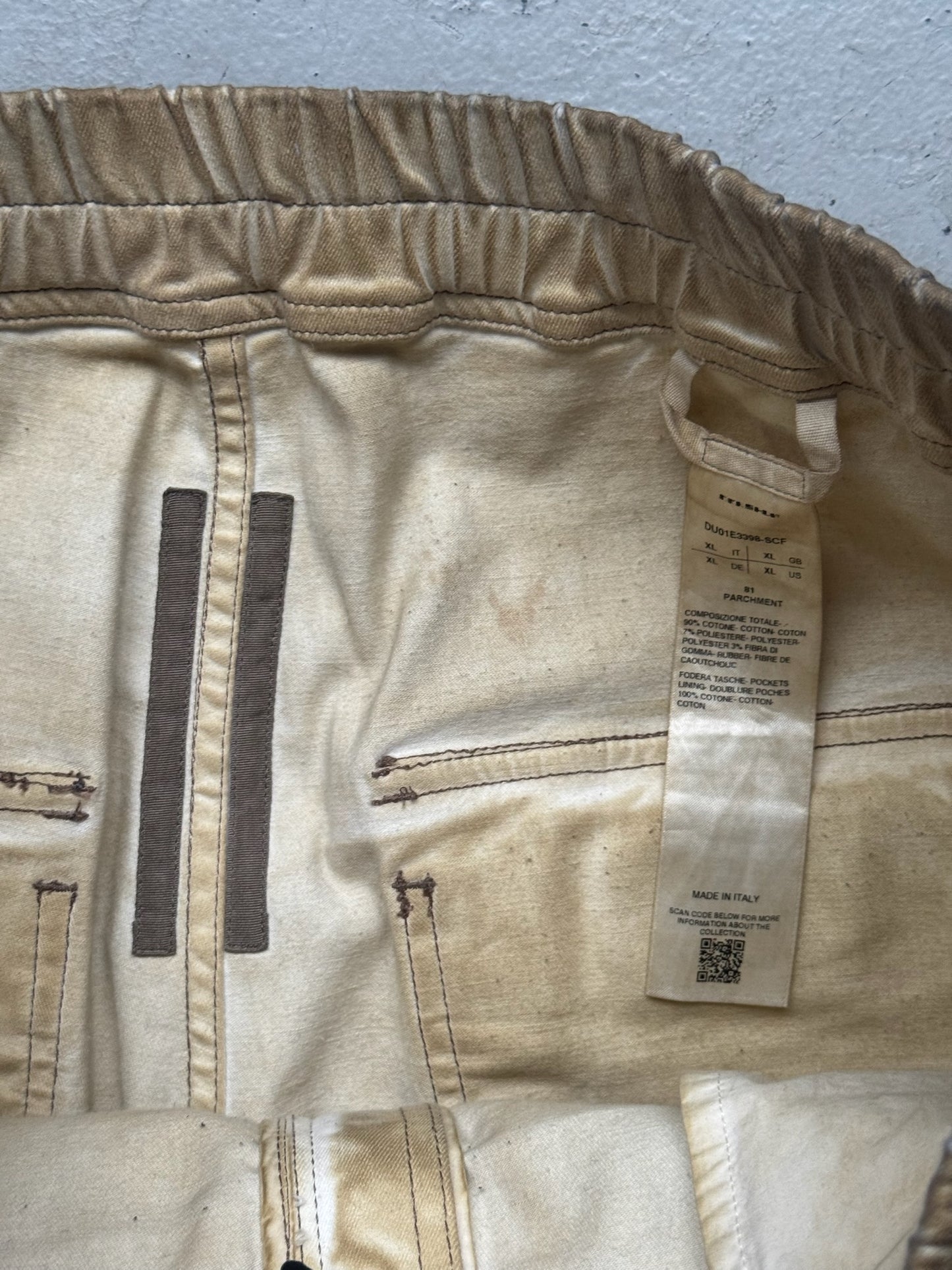 Rick Owens DRKSHDW Parchment Cargo Bela Pants (XL)