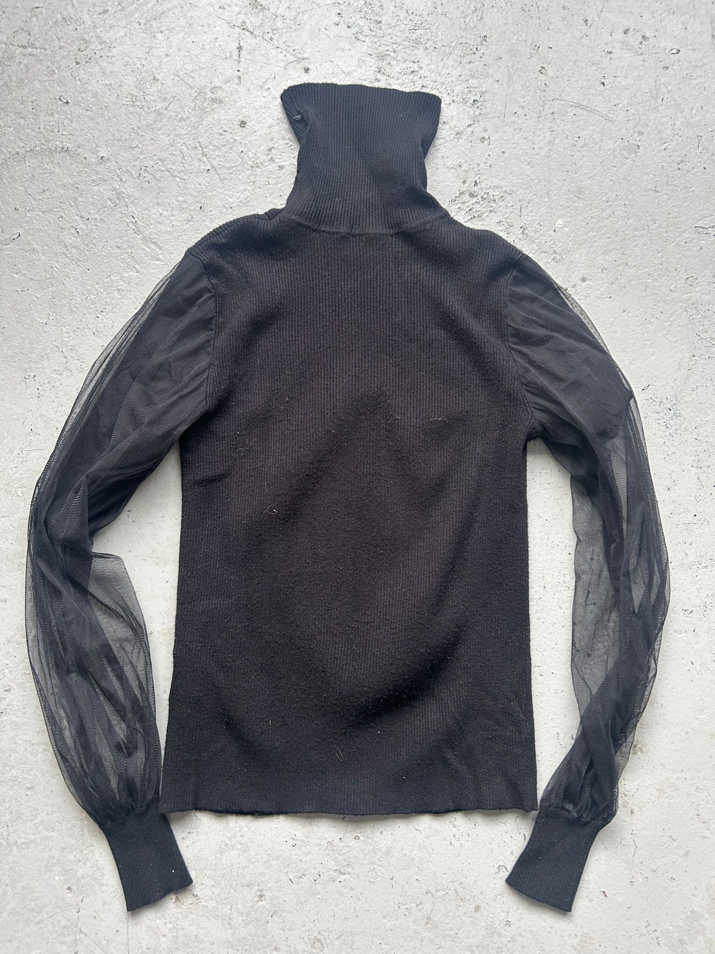 Vintage Cotton Ribbed Shirt With Polyester Ruffle Sleeves (M)