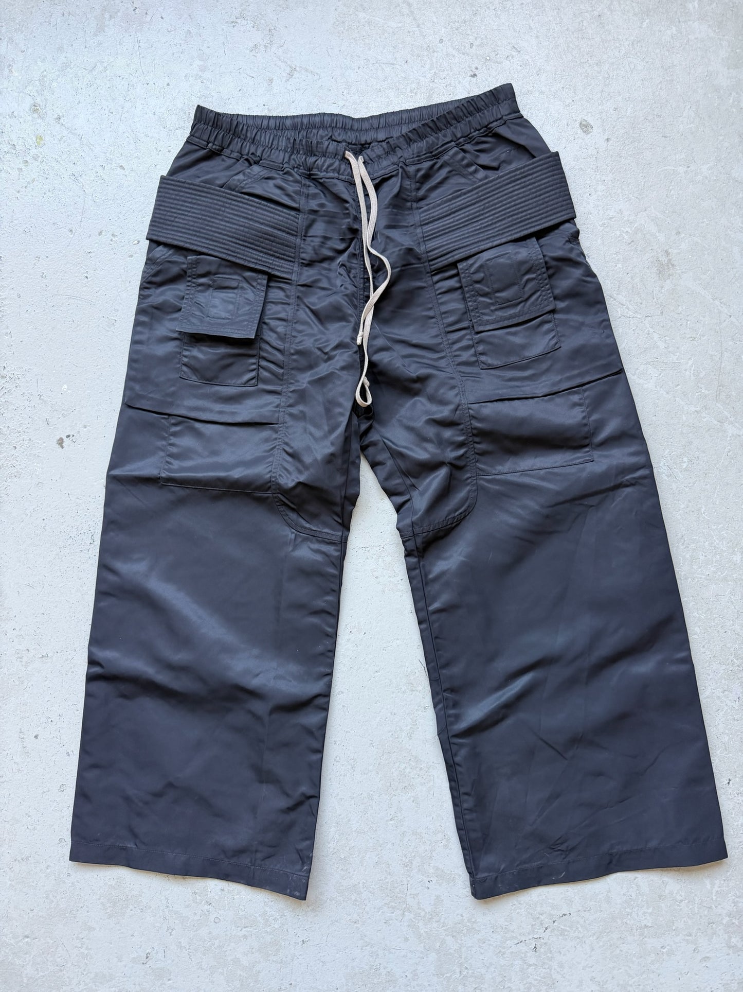 Rick Owens DRKSHDW SS24 Nylon Black Creatch Cargos (XL)
