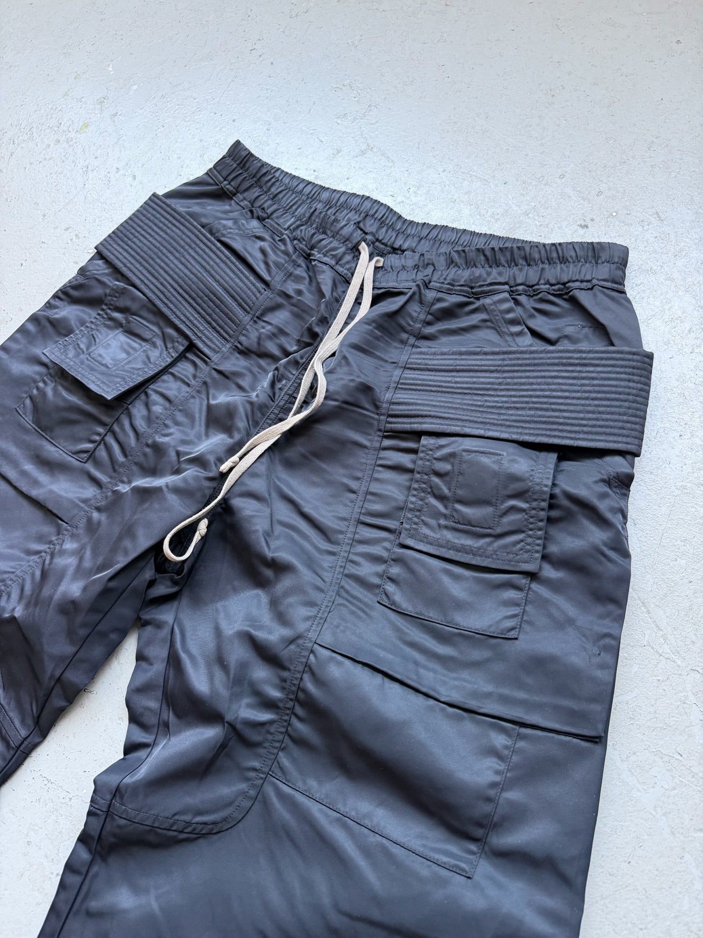 Rick Owens DRKSHDW SS24 Nylon Black Creatch Cargos (XL)