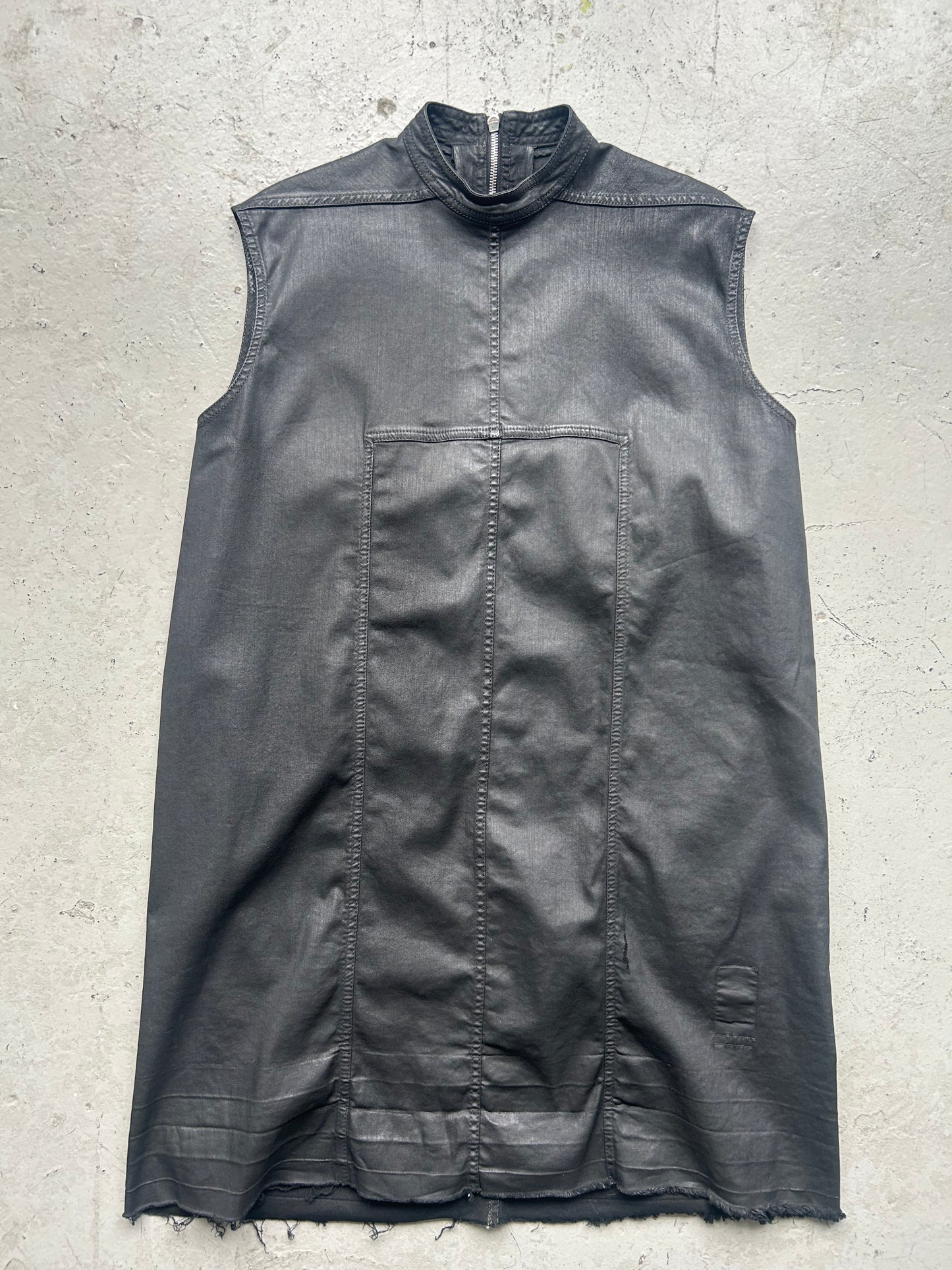 Rick Owens DRKSHDW Sample Black Waxed Sleeveless Shirt  (S)