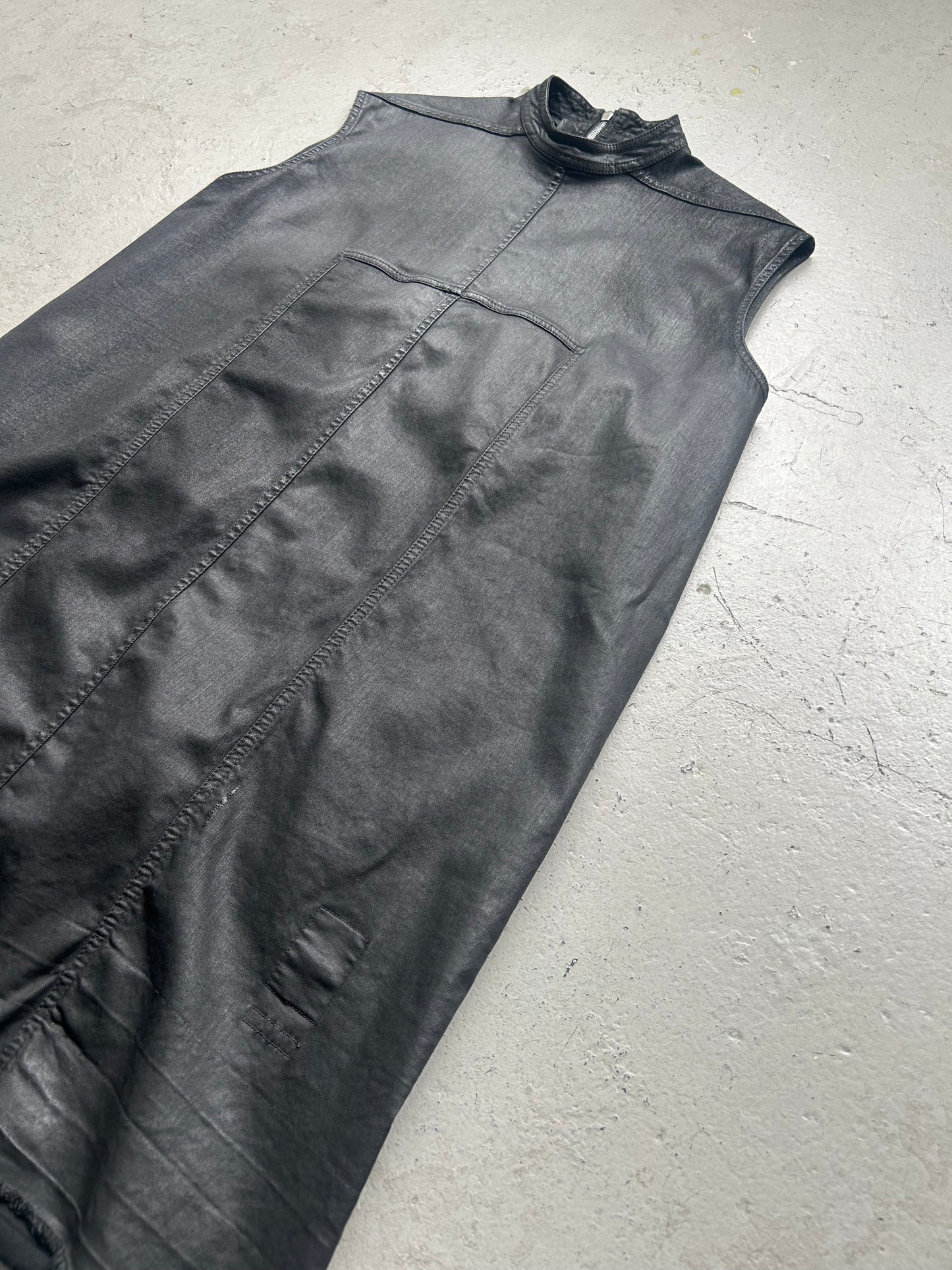Rick Owens DRKSHDW Sample Black Waxed Sleeveless Shirt  (S)