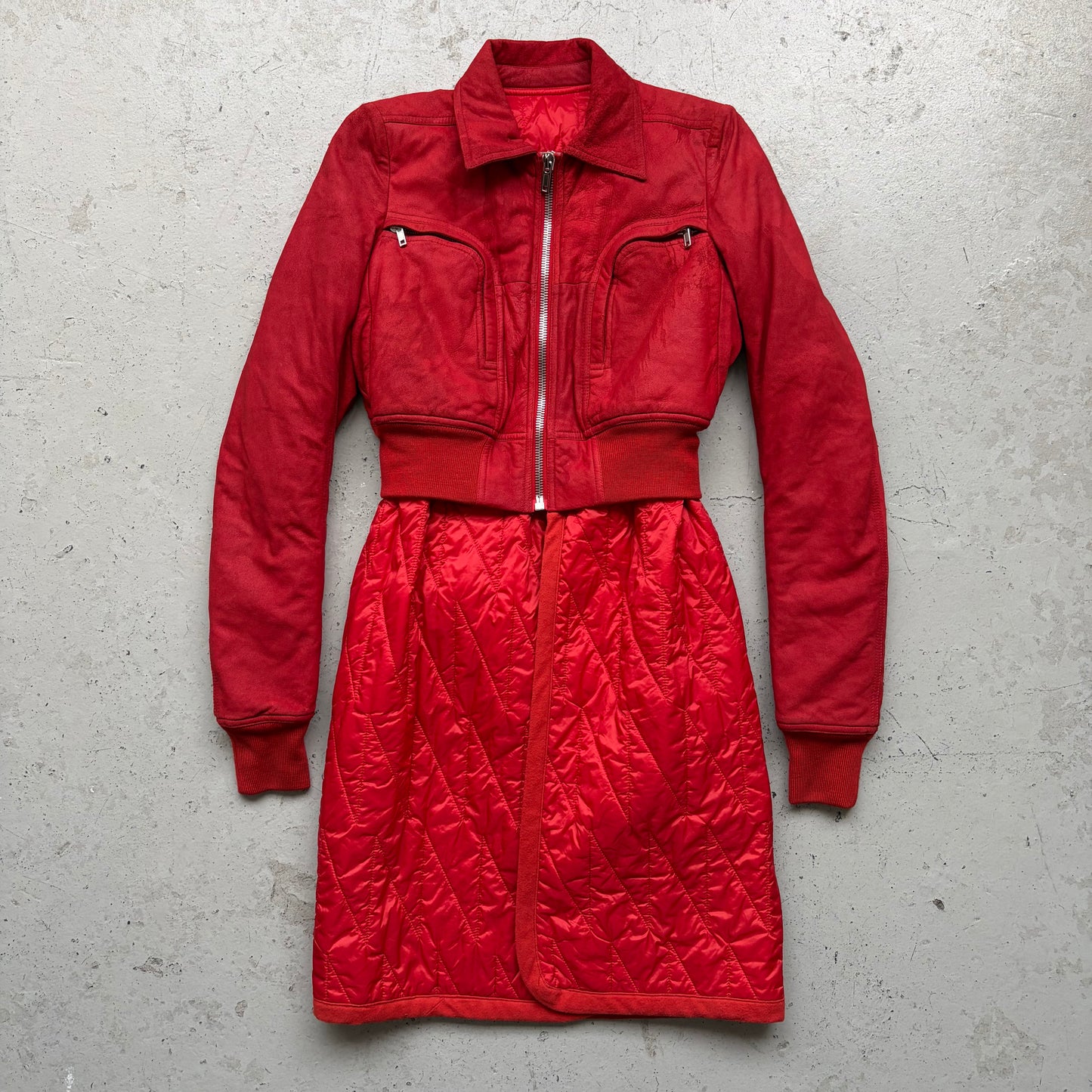 Rick Owens FW19 LARRY Sample Cardinal Red Leather Polyester Trench Coat (40)