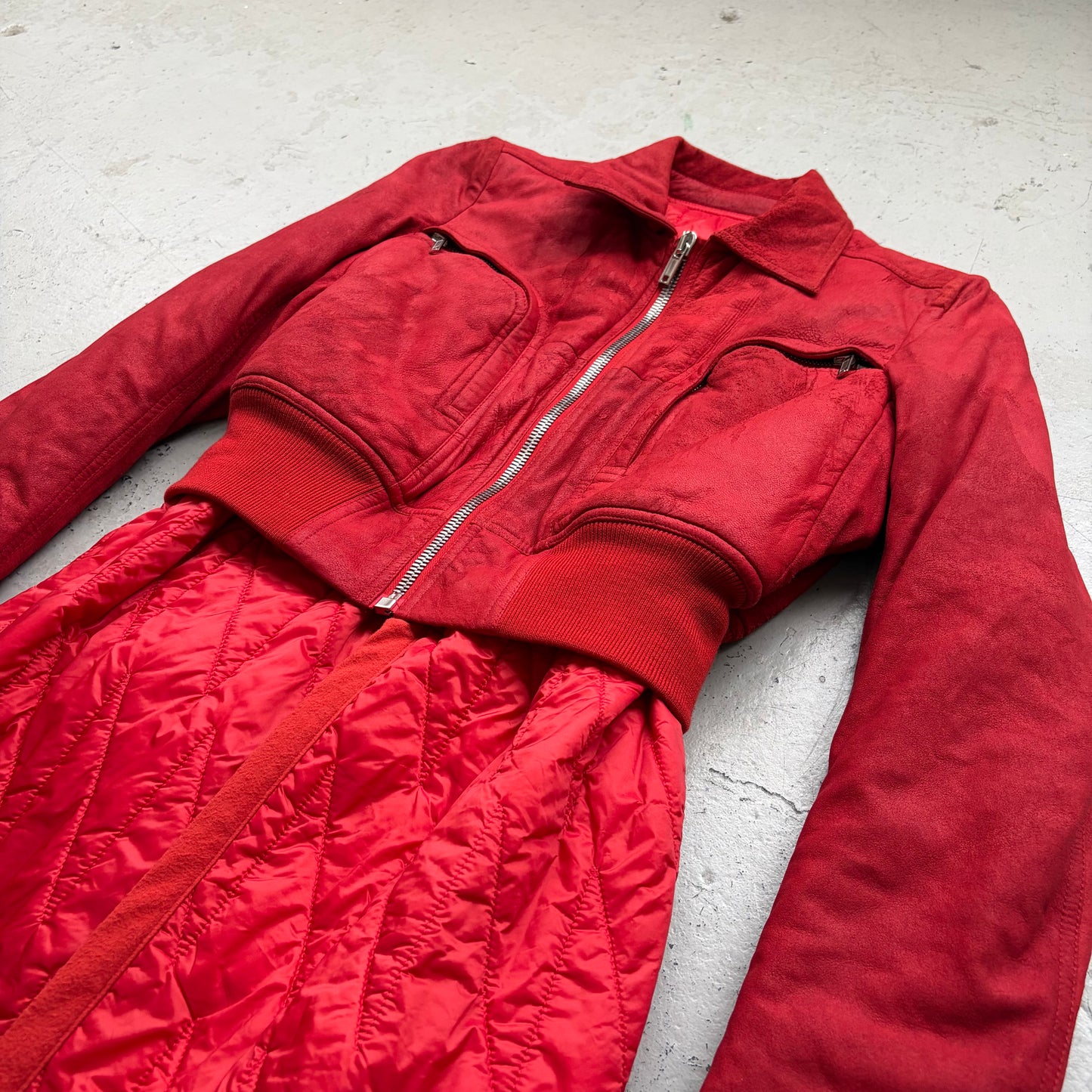 Rick Owens FW19 LARRY Sample Cardinal Red Leather Polyester Trench Coat (40)