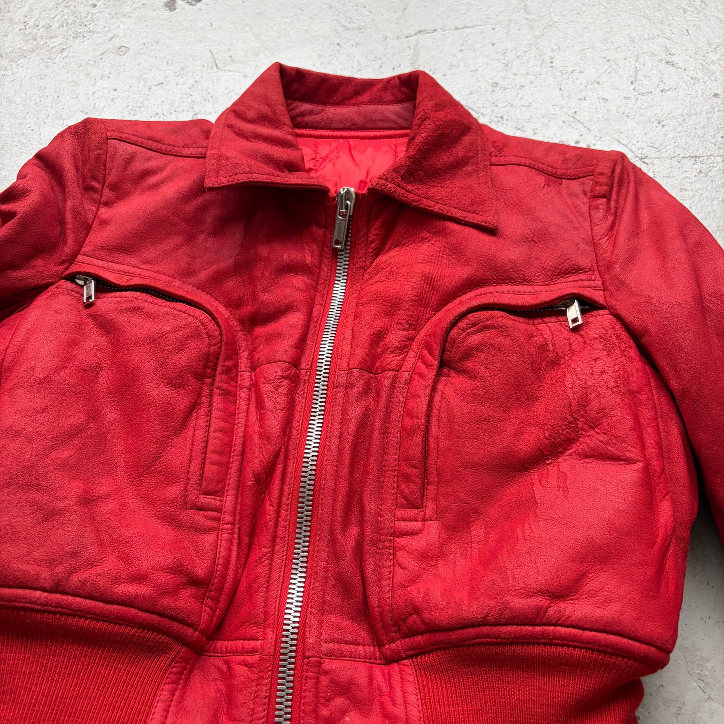 Rick Owens FW19 LARRY Sample Cardinal Red Leather Polyester Trench Coat (40)
