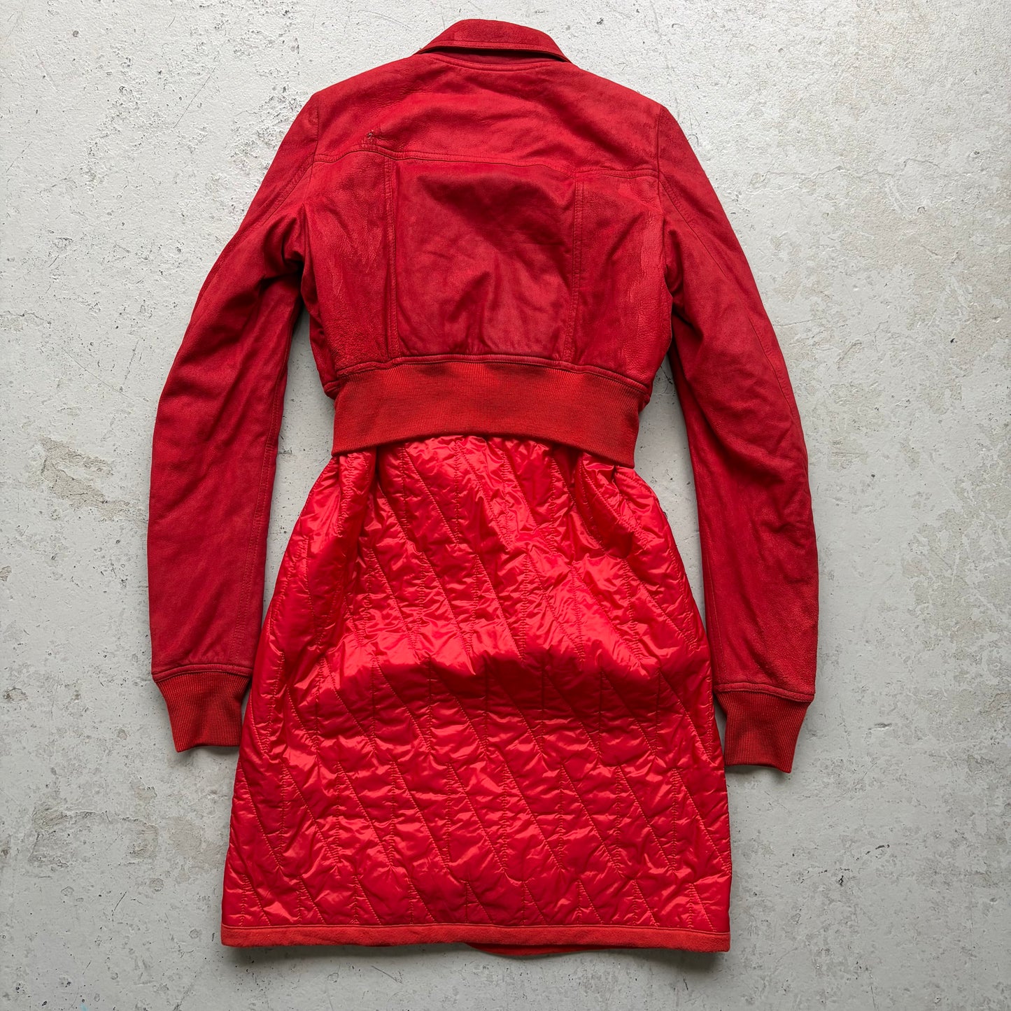 Rick Owens FW19 LARRY Sample Cardinal Red Leather Polyester Trench Coat (40)