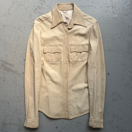 Giorgio Brato Cream Button Up Leather Shirt (42)
