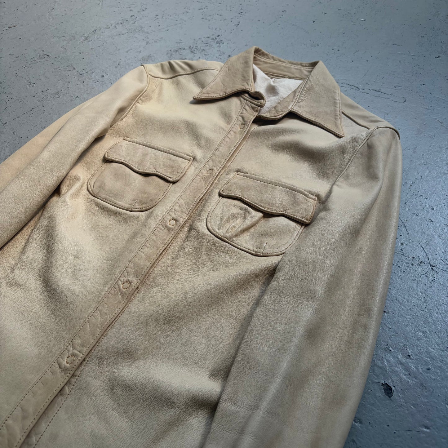 Giorgio Brato Cream Button Up Leather Shirt (42)