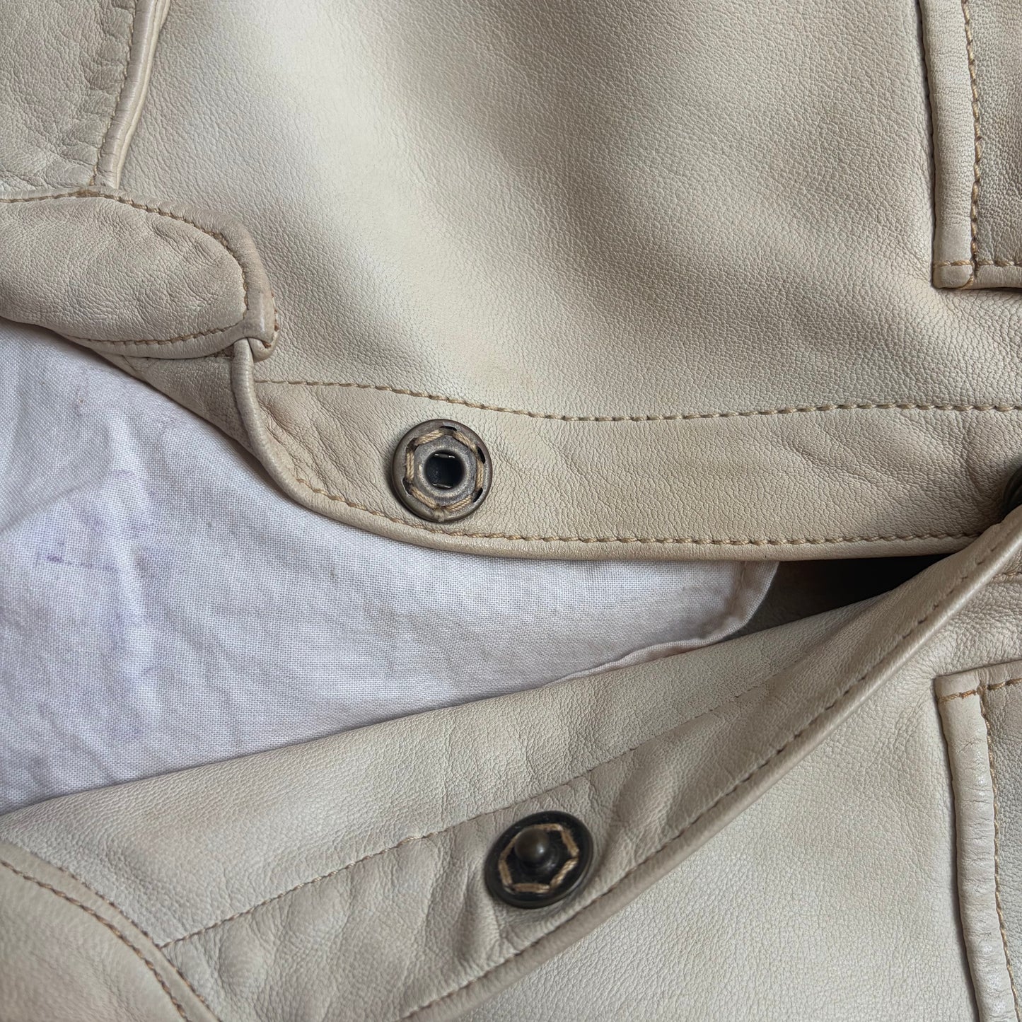 Giorgio Brato Cream Button Up Leather Shirt (42)