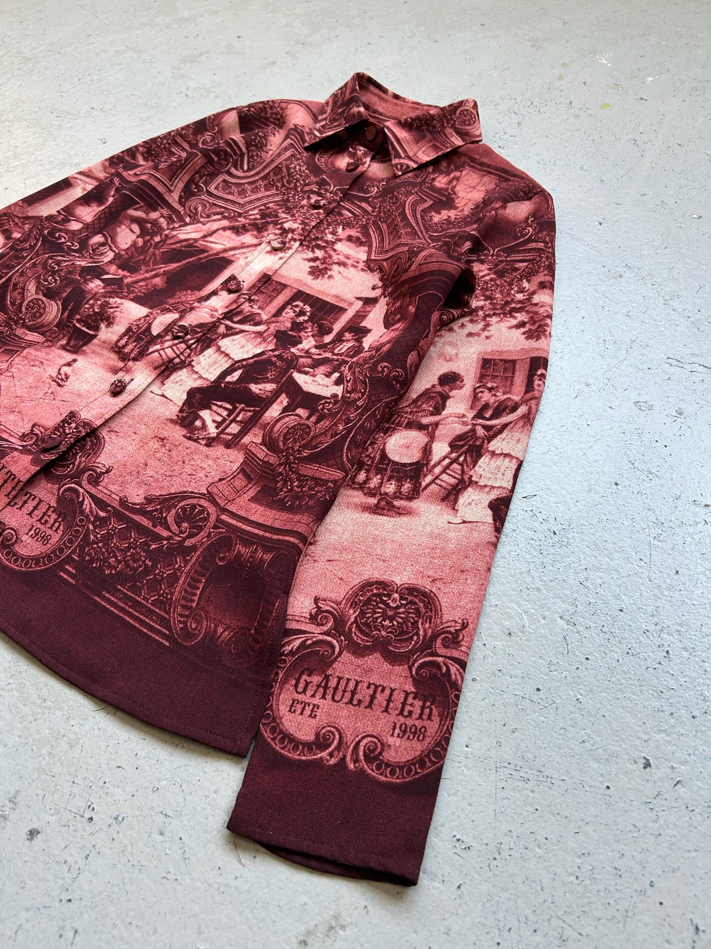 Jean Paul Gaultier SS98 Maroon Print Button Up (40)