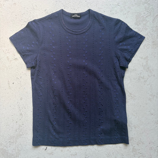Comme Des Garcons Tricot AD2007 Navy Embroidered Short Sleeve Shirt (M)