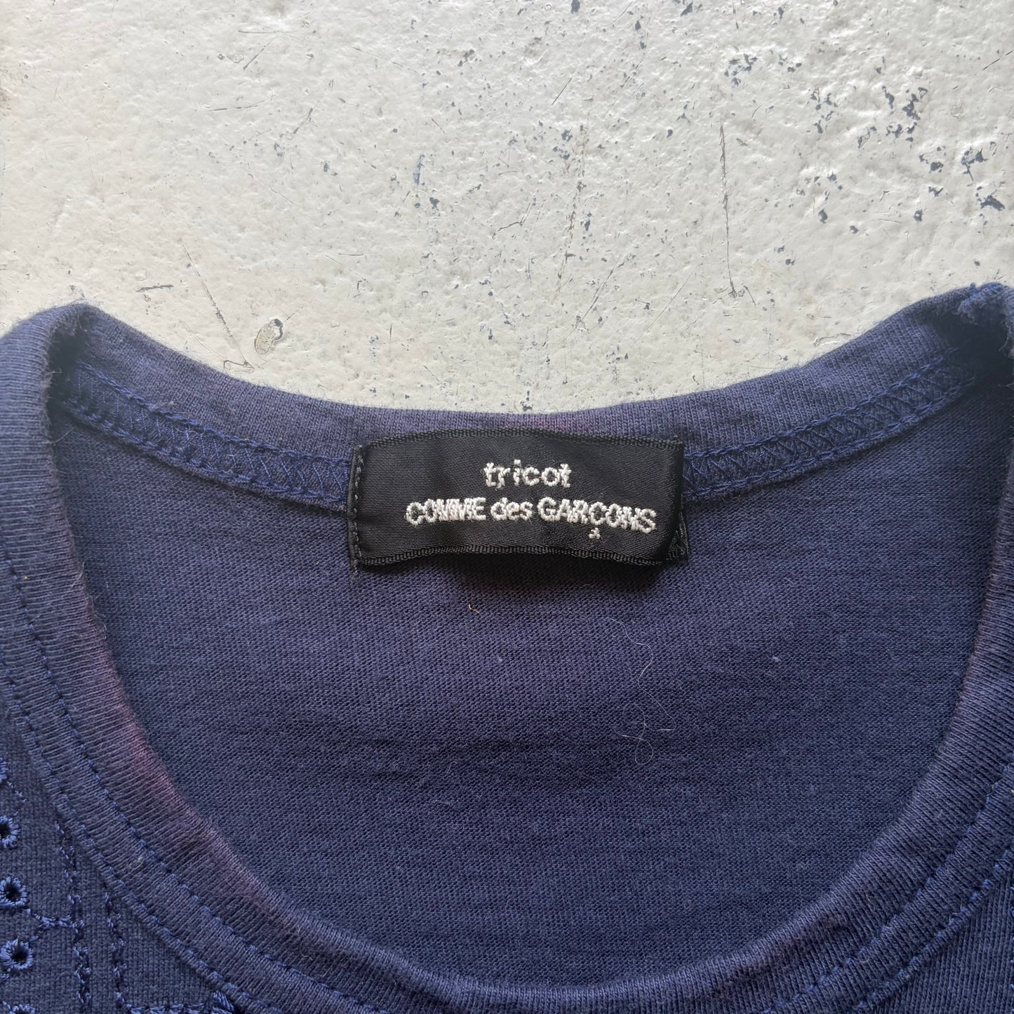 Comme Des Garcons Tricot AD2007 Navy Embroidered Short Sleeve Shirt (M)